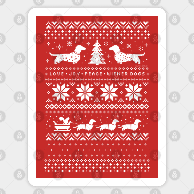 Dachshunds Christmas Sweater Pattern | Wiener Dogs and Squirrel Sticker by Coffee Squirrel